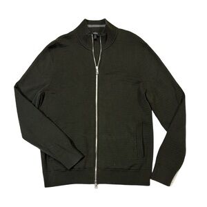 Theory mens XLarge dark green cotton full zip up ribbed sweater EUC